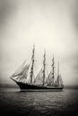 Old ship with white sales in black and white Royalty Free Stock Photo