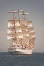 Old ship with white sales sailing in the sea Royalty Free Stock Photo