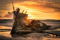 Old Ship Wreck at Sunset