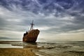 Dimitrios is an old ship wrecked on the Greek coast and abandoned on the beach Royalty Free Stock Photo