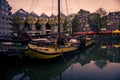 Old ships in harbor, cubic houses, Rotterdam Royalty Free Stock Photo