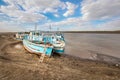 Old ships on the shore of a drying Amu Darya river, Uzbekistan Royalty Free Stock Photo