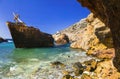 Old Shipwreck in Amorgos island, Cyclades, Greece. Royalty Free Stock Photo