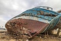 An old shipwreck boat abandoned stand on beach or Shipwrecked off the coast of Jeddah Saudi Arabia.