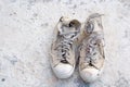Old shoes left on the floor of the house screaming cracking. Royalty Free Stock Photo
