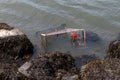 Old Shopping Cart Submerged in the East River in Astoria Queens New York Royalty Free Stock Photo