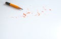 Old and short pencil with eraser on white floor empty space Royalty Free Stock Photo