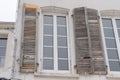 Old shutters in restoration waiting for new paint Royalty Free Stock Photo