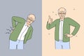 Old man suffer from backache before and after Royalty Free Stock Photo