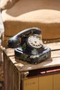 Old Siemens Milano telephone with rotating wheel, retro and vintage.Copy space for text