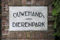 Old sign at gate of Ouwehands Dierenpark Zoo in Rhenen Royalty Free Stock Photo