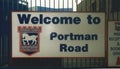 Old signs outside Portman Road stadium dating from 2000 in Ipswich