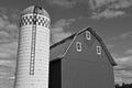 Old barn and silo in black and white Royalty Free Stock Photo