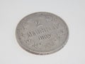 Old silver coins Finland 2 mark 1865 Royalty Free Stock Photo