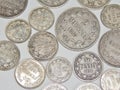 Old silver coins Finland with Russia Royalty Free Stock Photo
