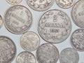 Old silver coins Finland with Russia Royalty Free Stock Photo