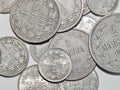 Old silver coins Finland with Russia Royalty Free Stock Photo