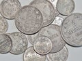 Old silver coins Finland with Russia Royalty Free Stock Photo