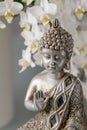 Old silver color statuette Buddha sitting in meditation pose
