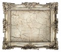 Old silver frame with empty grunge canvas with cracks