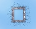 Old silver frame on a light blue background Royalty Free Stock Photo