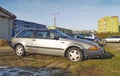 Old silver grey rare hatchback or compact sporty coupe car Volvo 480 ES parked Royalty Free Stock Photo