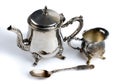 Old silver set.On white background. Royalty Free Stock Photo