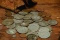 Old silver turkish coins on a table