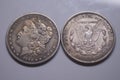 Old Silver US Coins. 1890 Morgan Dollar Royalty Free Stock Photo