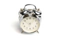 Old Silver vintage alarm clock isolated on white background. Clipping path include in this image Royalty Free Stock Photo