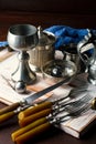 Old silver ware Royalty Free Stock Photo