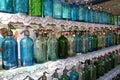 Old siphon bottles for soda in flea market