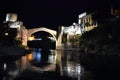 The old sixteenth century ottoman bridge in Mostar in the night