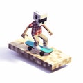 Detailed 3d Voxel Art Skateboarding Character Illustration Royalty Free Stock Photo