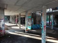 Old skatepark ruins. Graffiti. Royalty Free Stock Photo