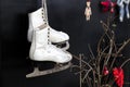 Old skates hanging on the laces Royalty Free Stock Photo