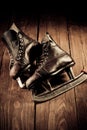Old skates. Retouching in vintage style. Royalty Free Stock Photo