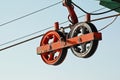 Old ski lift pulley and steel cables