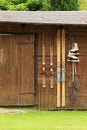 Old skis and skates Royalty Free Stock Photo