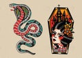 Old Skool Tattoo flash set vector illustration poster template