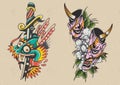 Old Skool Tattoo flash set vector illustration poster template