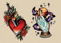 Old Skool Tattoo flash set vector illustration poster template