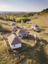 Old Slavic Village. Aerial view on old folk houses summer