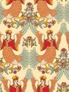 Old Slavic vintage ornament bird seamless pattern.