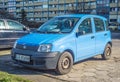 Old small blue Fiat Panda 2 left side front side view