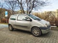 Old small compact city car Renault Twingo first model parked.