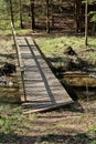 Old small wooden path bridge over forest brook Royalty Free Stock Photo