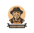 Old smiling farmer with text