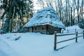 Old retro ukrainian house in winter village