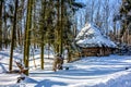 Old retro ukrainian house in winter village